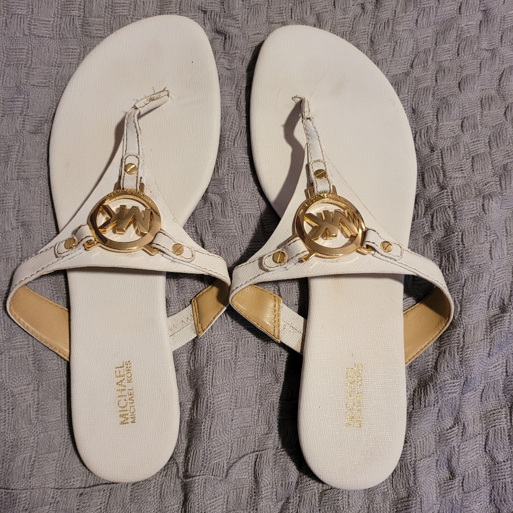 Michael Kors White and Gold Sandals